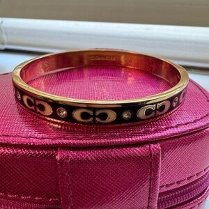 Coach Gold-Tone Bangle with Black Enamel and Crystal Accents
